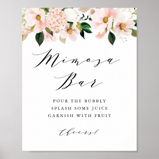 Blush Pink Magnolia en Hydrangea Mimosa Bar Poster (Voorkant)
