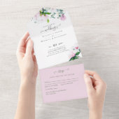 Blush Pink Magnolia Wedding All In One Uitnodiging (Afscheurbaar)
