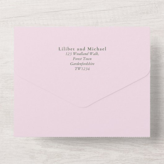 Blush Pink Magnolia Wedding All In One Uitnodiging (Achterkant)