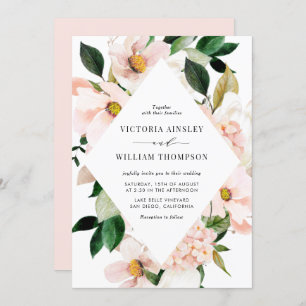 Blush Pink Magnolias and Hydrangeas Lijst Wedding Kaart