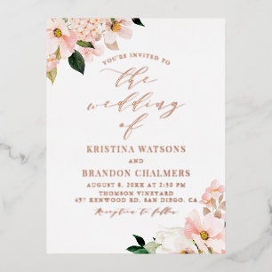 Blush Pink Magnolias and Hydrangeas Spring Wedding Folie Uitnodiging Briefkaart