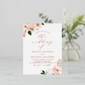 Blush Pink Magnolias and Hydrangeas Spring Wedding Folie Uitnodiging Briefkaart (Staand Voorkant)