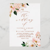 Blush Pink Magnolias and Hydrangeas Wedding Folie Uitnodiging (Voorkant)