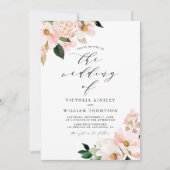 Blush Pink Magnolias and Hydrangeas Wedding Kaart (Voorkant)