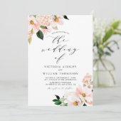 Blush Pink Magnolias and Hydrangeas Wedding Kaart (Staand voorkant)