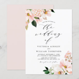 Blush Pink Magnolias and Hydrangeas Wedding Kaart