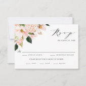 Blush Pink Magnolias and Hydrangeas Wedding RSVP Kaartje (Voorkant)