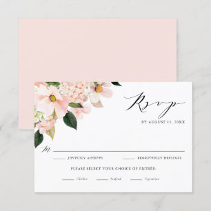 Blush Pink Magnolias and Hydrangeas Wedding RSVP Kaartje