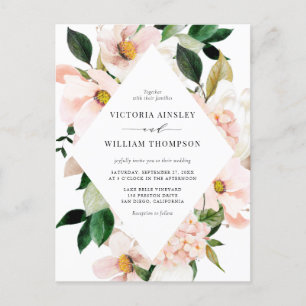 Blush Pink Magnolias and Hydrangeas Wedding Uitnodiging Briefkaart