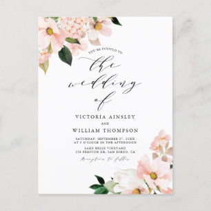 Blush Pink Magnolias and Hydrangeas Wedding Uitnodiging Briefkaart