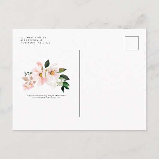 Blush Pink Magnolias and Hydrangeas Wedding Uitnodiging Briefkaart (Achterkant)