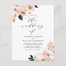 Blush Pink Magnolias and Hydrangeas Wedding Uitnodiging Briefkaart