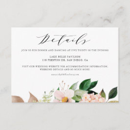 Blush Pink Magnolias & Hydrangeas Weddenschap Deta Informatiekaartje