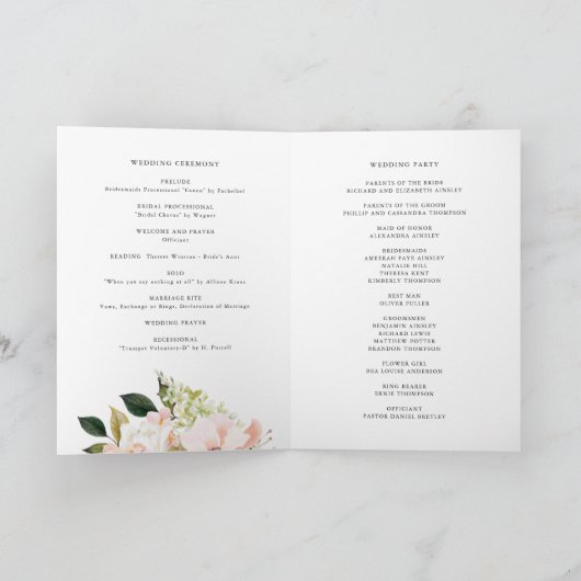 Blush Pink Magnolias & Hydrangeas Wedding Booklet Programma (Binnen)