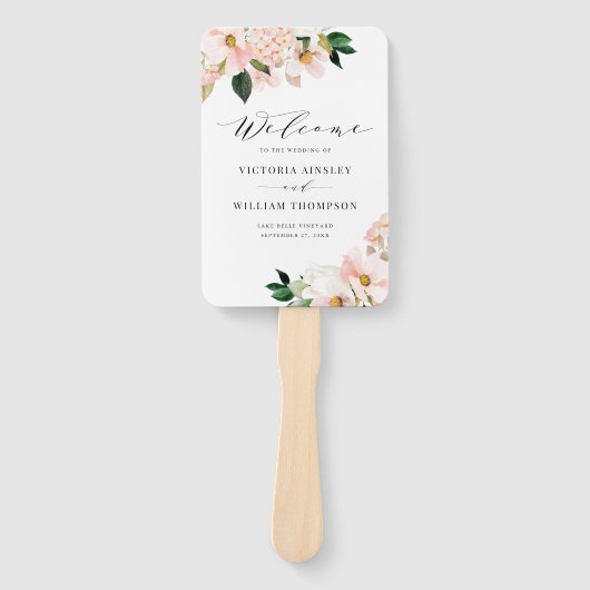Blush Pink Magnolias & Hydrangeas Wedding Programs Handwaaier (Voorkant)