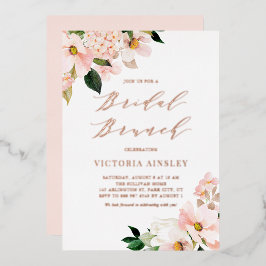 Blush Pink Magnolias Roos Gold Foil Bridal Brunch Folie Uitnodiging