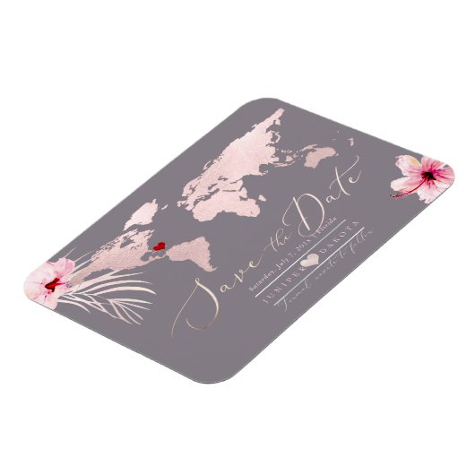 Blush Pink Map Elke bestemming De datum opslaan Magneet (Linkerzijde)