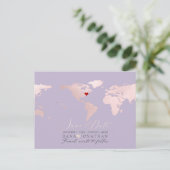 Blush Pink Map, elke bestemming Save the Date Briefkaart (Staand voorkant)