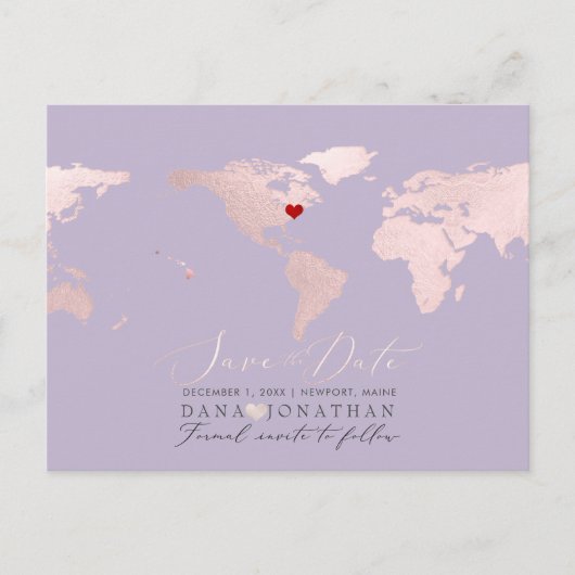 Blush Pink Map, elke bestemming Save the Date Briefkaart (Voorkant)