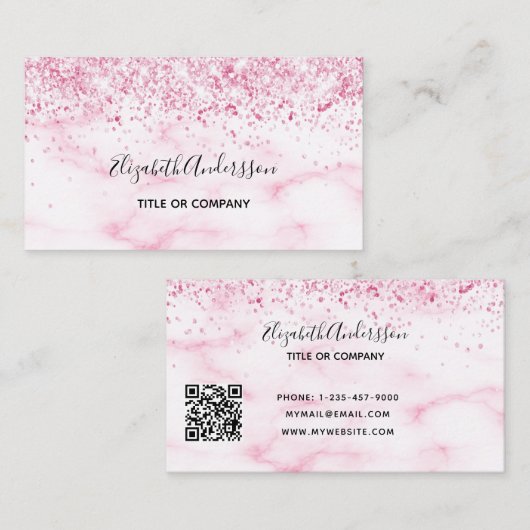 Blush pink marble confetti QR code Visitekaartje (Voorkant / Achterkant)