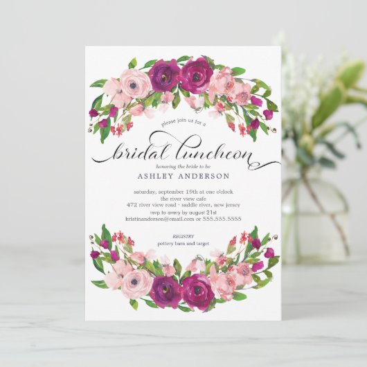 Blush Pink & Marsala Bloemen Bruids Luncheon Kaart (Staand voorkant)