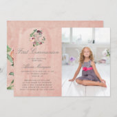 Blush Pink Marsala Bloemen Eerste Communie Kaart (Voorkant / Achterkant)