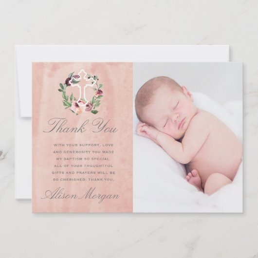 Blush Pink Marsala bloemendoop Dank je wel kaart (Voorkant)