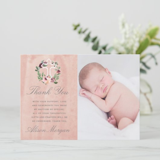 Blush Pink Marsala bloemendoop Dank je wel kaart (Staand voorkant)