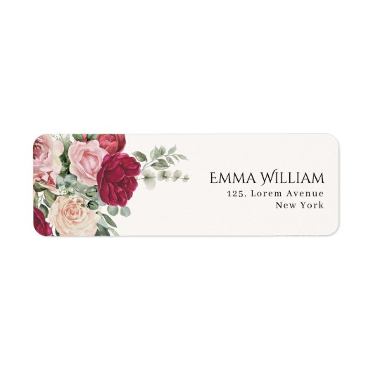 Blush Pink Marsala Floral Wedding Return address Etiket (Voorkant)
