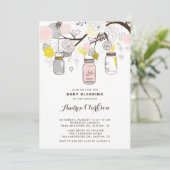 Blush Pink Mason Jars Floral Baby Blessing Kaart (Staand voorkant)