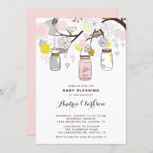 Blush Pink Mason Jars Floral Baby Blessing Kaart