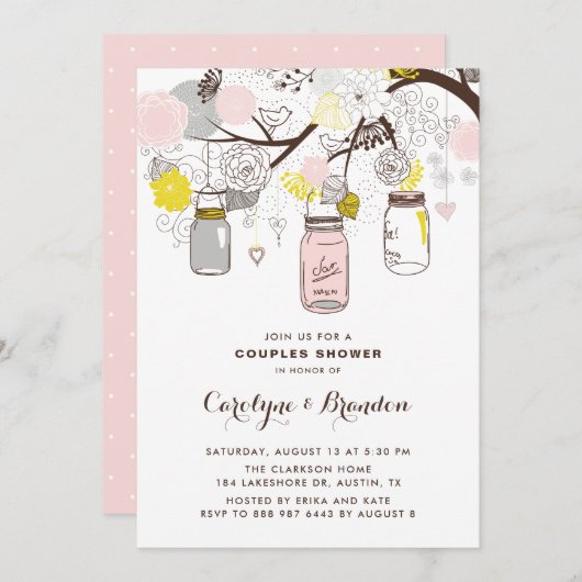 Blush Pink Mason Jars Floral Couples Shower Kaart (Voorkant / Achterkant)