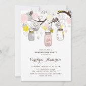 Blush Pink Mason Jars Floral Graduation Party Kaart (Voorkant)