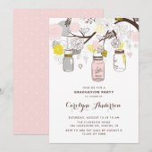 Blush Pink Mason Jars Floral Graduation Party Kaart (Voorkant / Achterkant)