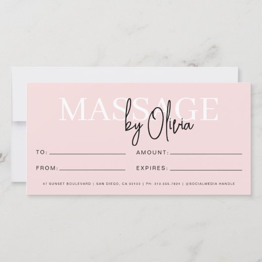 Blush Pink Massage Spa Logo Cadeaubonnen (Achterkant)