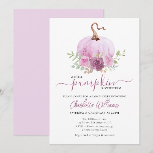 Blush Pink Mauve Dusty Little Pumpkin Baby shower Kaart (Voorkant / Achterkant)