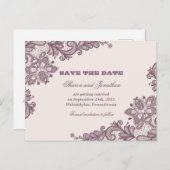 Blush Pink & Mauve Lace Bewaar de datum Aankondigingskaart (Voorkant / Achterkant)