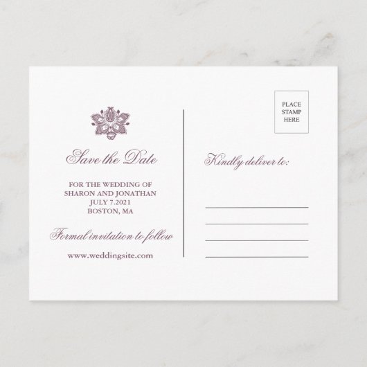 Blush Pink & Mauve  Lace Bewaar de datum Aankondigingskaart (Achterkant)