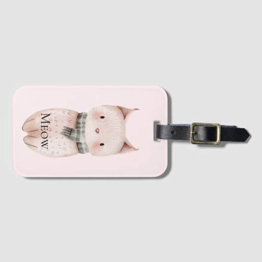Blush Pink Meow Cat Bagagelabel (Voorkant (horizontaal))