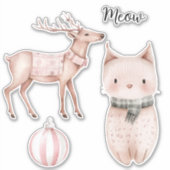 Blush Pink Meow Cat Deer Kerst Ornament Sticker (Voorkant)