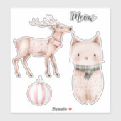 Blush Pink Meow Cat Deer Kerst Ornament Sticker (Vel)