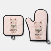 Blush Pink Meow Cat Ovenwant & Pannenlap Set (Voorkant)