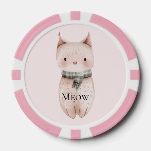 Blush Pink Meow Cat Poker Chips (Voorkant)