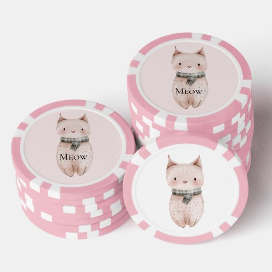 Blush Pink Meow Cat Poker Chips (Opstapeling)