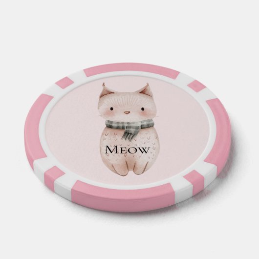Blush Pink Meow Cat Poker Chips (Enkel)