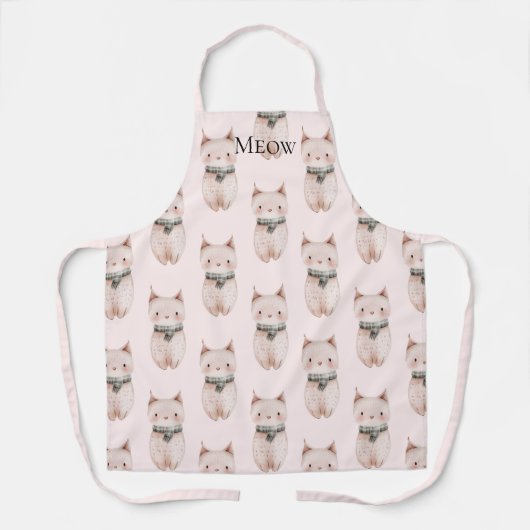 Blush Pink Meow Cat Schort (Voorkant)