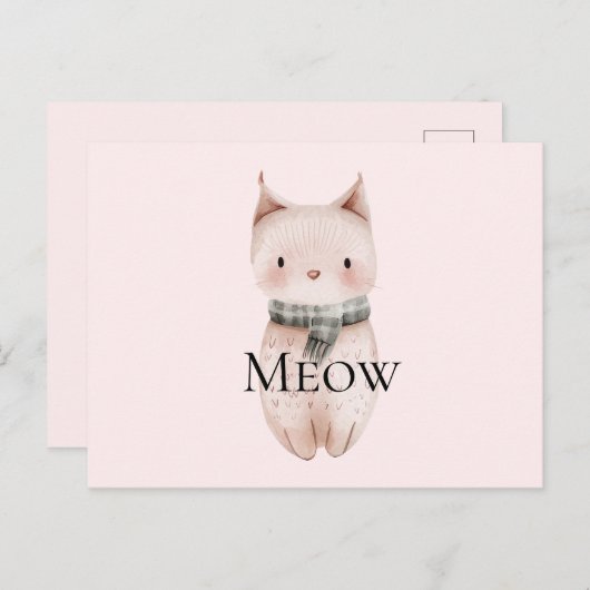 Blush Pink Meow Christmas Cat Briefkaart (Voorkant / Achterkant)