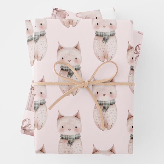Blush Pink Meow Christmas Cat Gift Inpakpapier Vel (In situ)