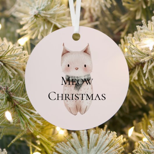 Blush Pink Meow Christmas Cat Gift Metalen Ornament (Insitu)