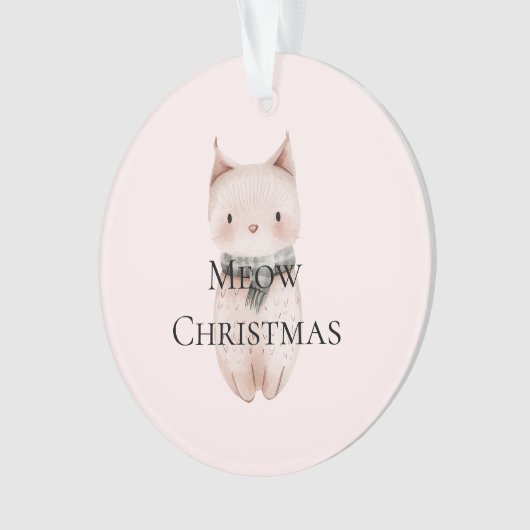Blush Pink Meow Christmas Cat Gift Ornament (voorkant)